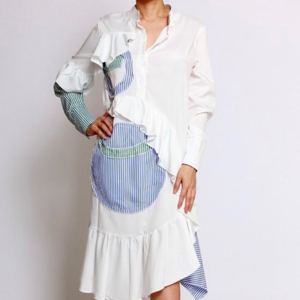 Asymmetrical Print Long Sleeve Dress